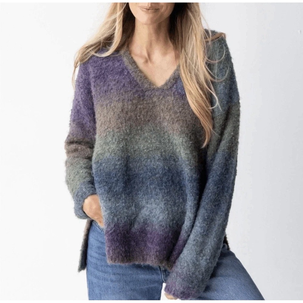 Natural Life Snuggle Up Ombre Rainbow Pullover Sweater Women's M Granola Boho